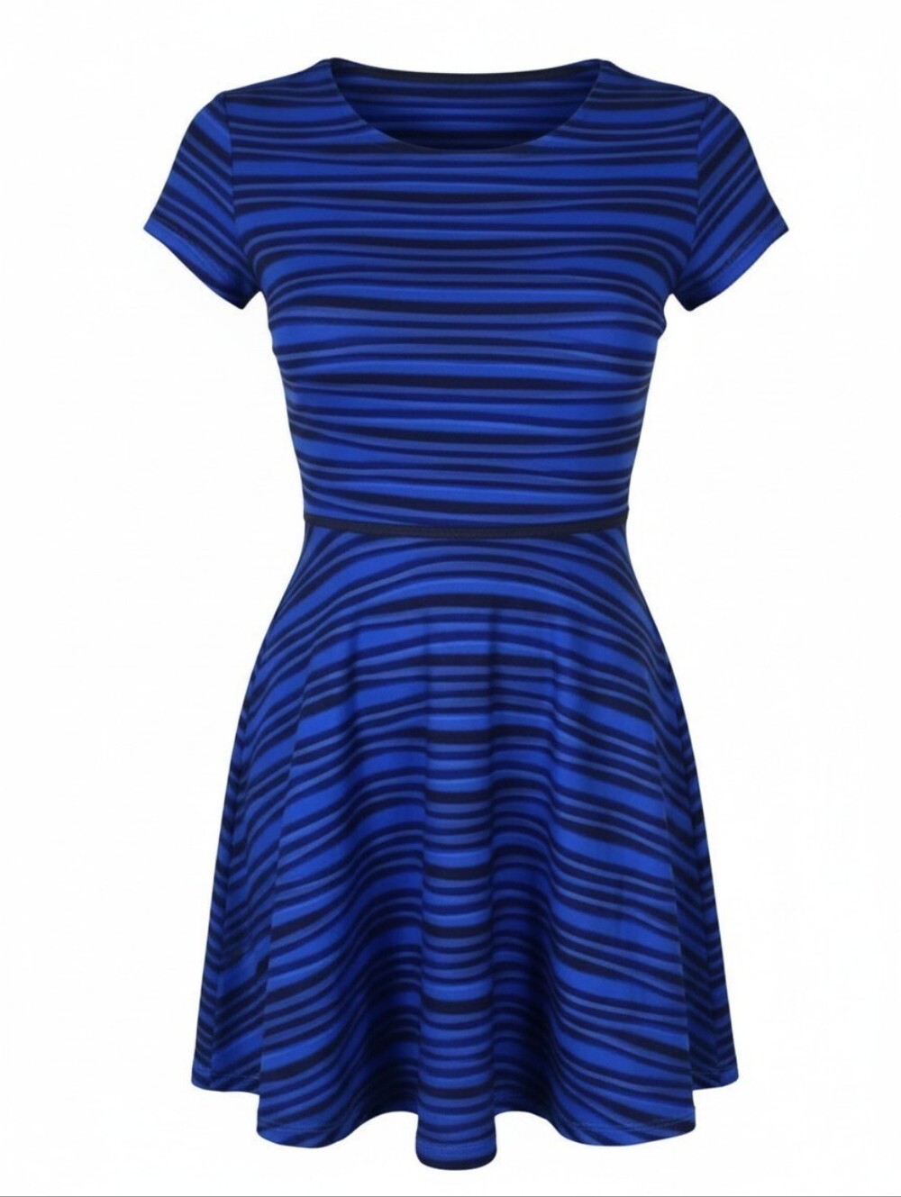 Striped Textured Short Sleeve Dress in Blue and Black , Girls 10